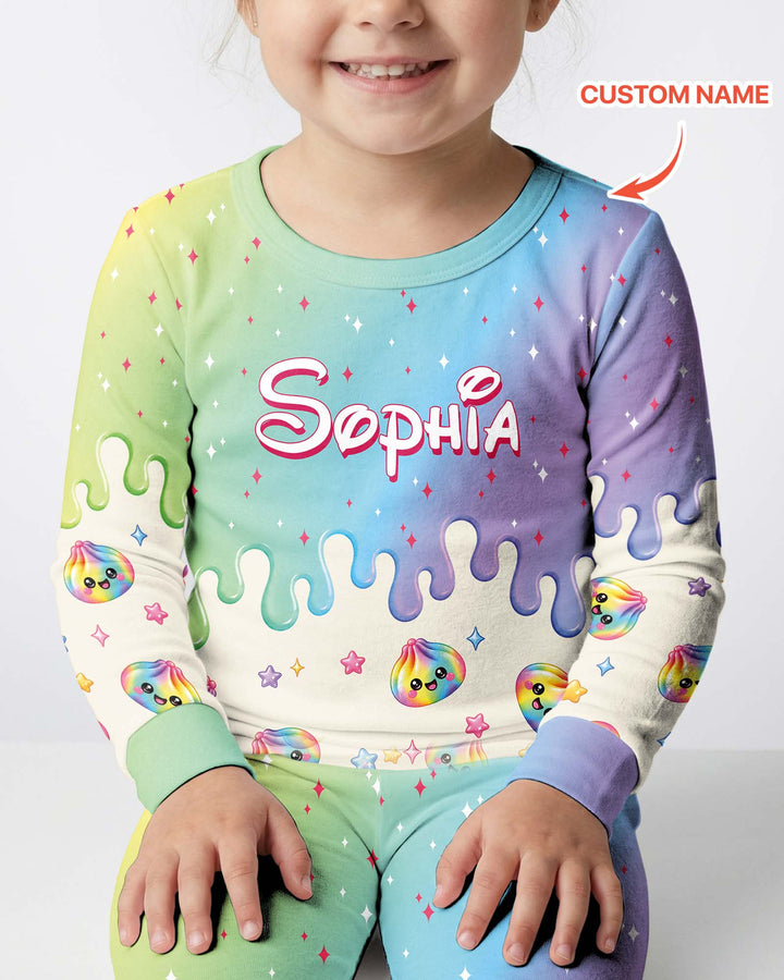 Personalized Dripping Kawaii Dumpling Bamboo Two Piece Long Sleeve Pajama Set