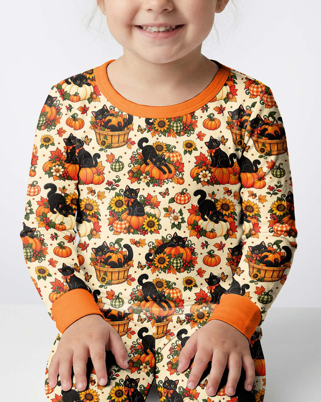 Vintage Black Cat Pumpkin Fall Bamboo Two Piece Long Sleeve Pajama Set
