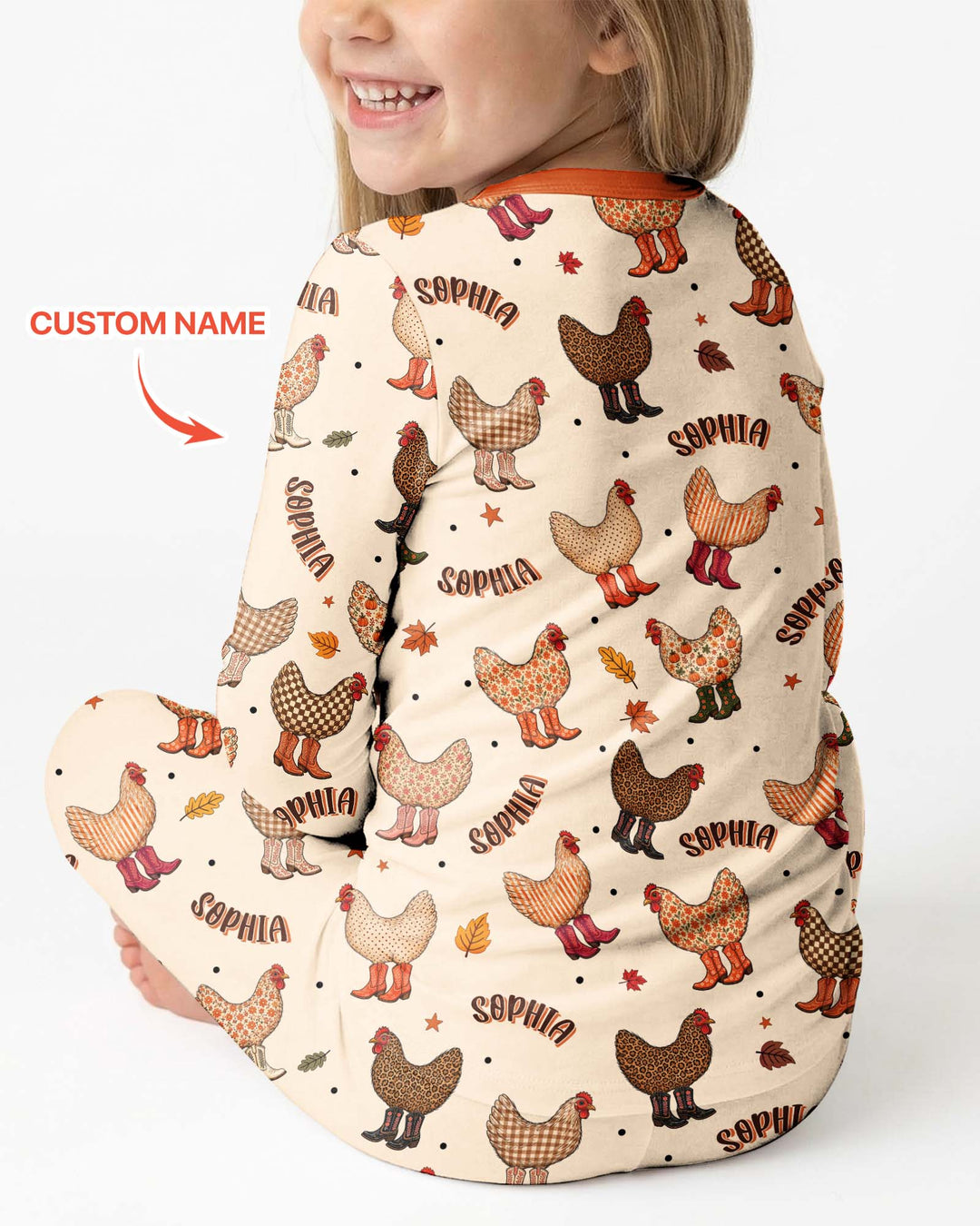 Custom Name Preppy Fall Chicken Bamboo Two Piece Long Sleeve Pajama Set