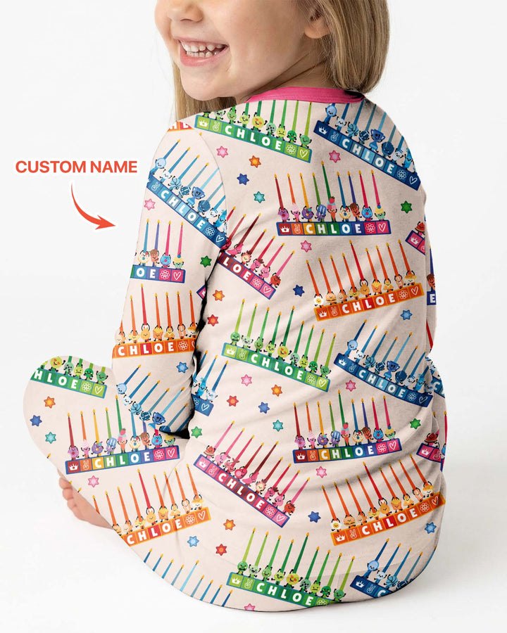 Personalized Jewish Menorah Bamboo Two Piece Long Sleeve Pajama Set