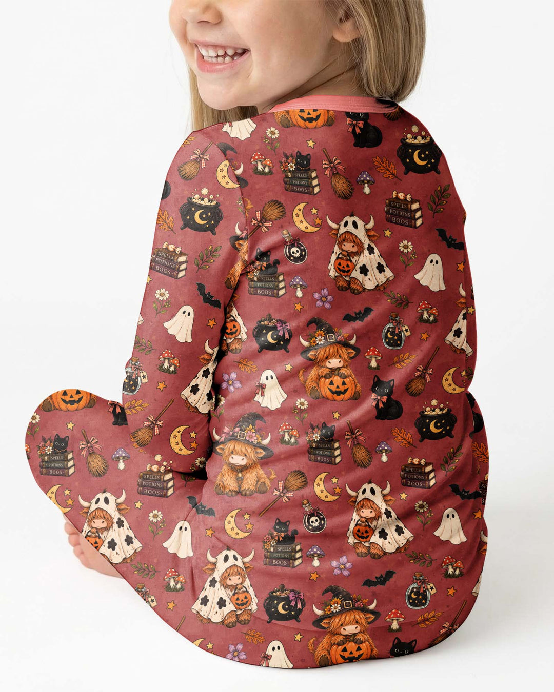 Vintage Highland Cow Halloween Bamboo Two Piece Long Sleeve Pajama Set