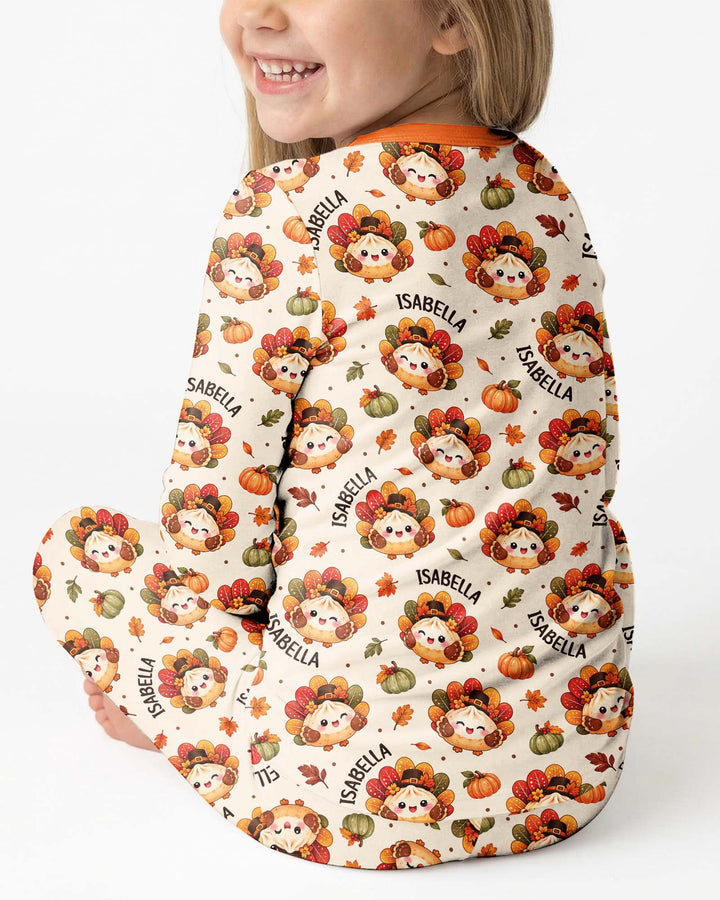 Cute Dumpling Turkey Thanksgiving Bamboo Two Piece Long Sleeve Pajama Set