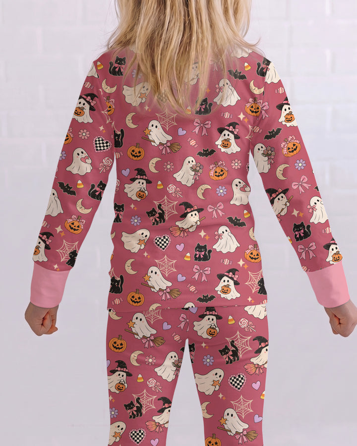 Retro Groovy Coquette Halloween Bamboo Two Piece Long Sleeve Pajama Set