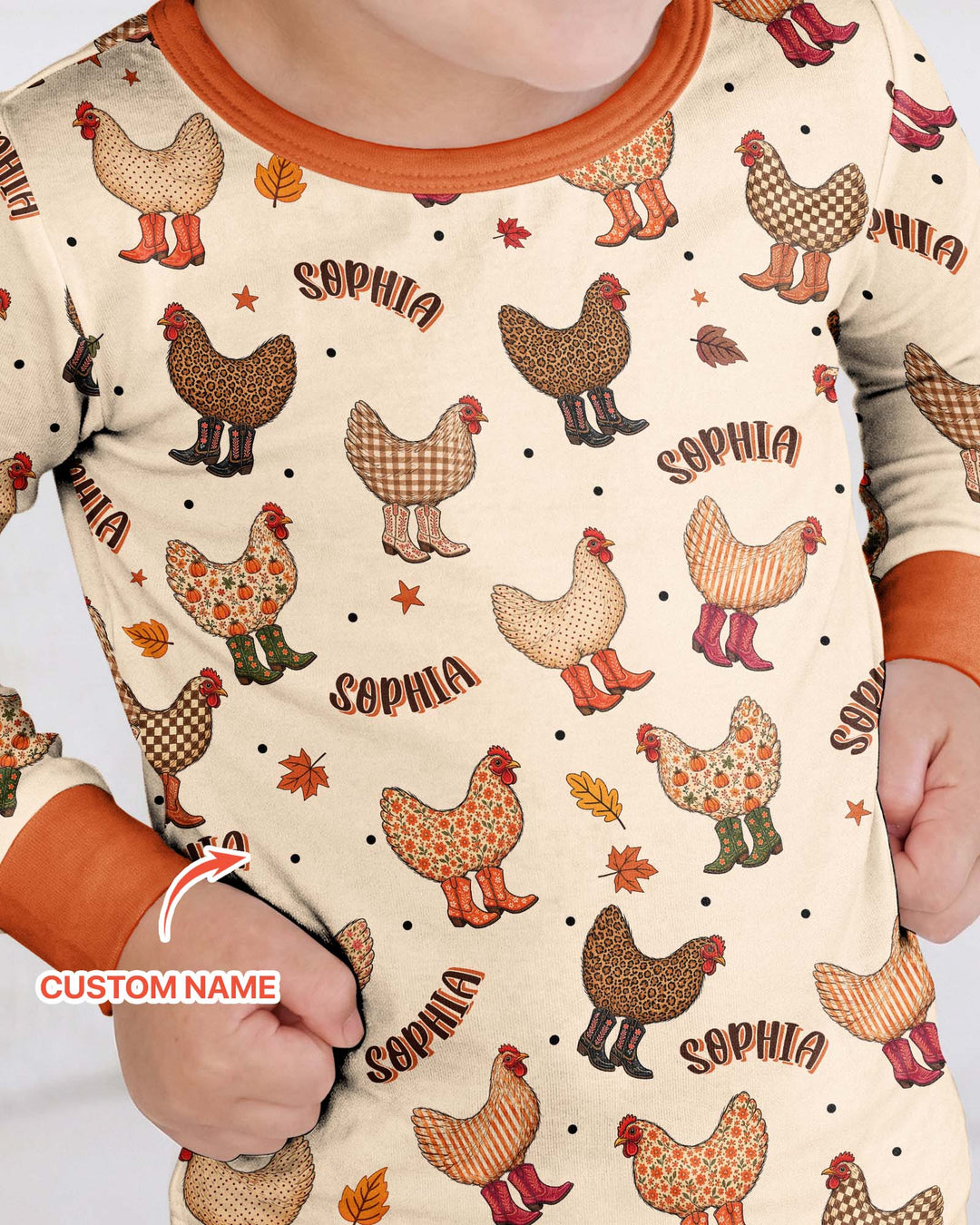 Custom Name Preppy Fall Chicken Bamboo Two Piece Long Sleeve Pajama Set