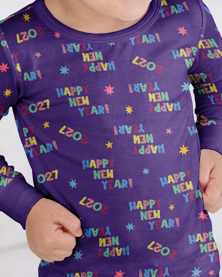 Retro Happy New Year 2027 Bamboo Two Piece Long Sleeve Pajama Set