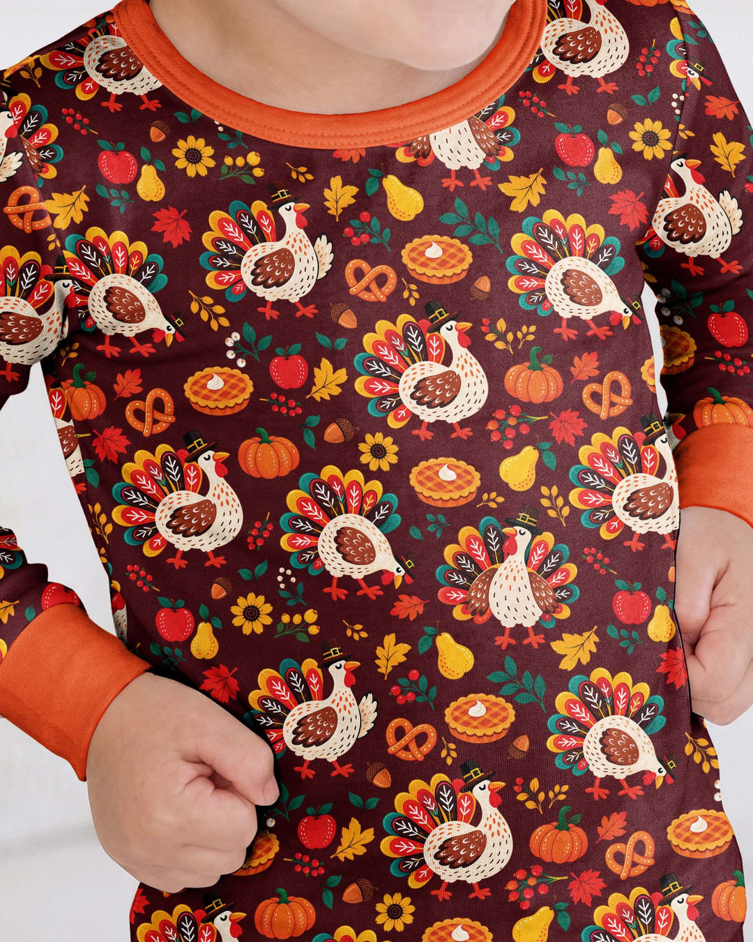 Festive Turkey Fall Harvest Bamboo Two Piece Long Sleeve Pajama Set