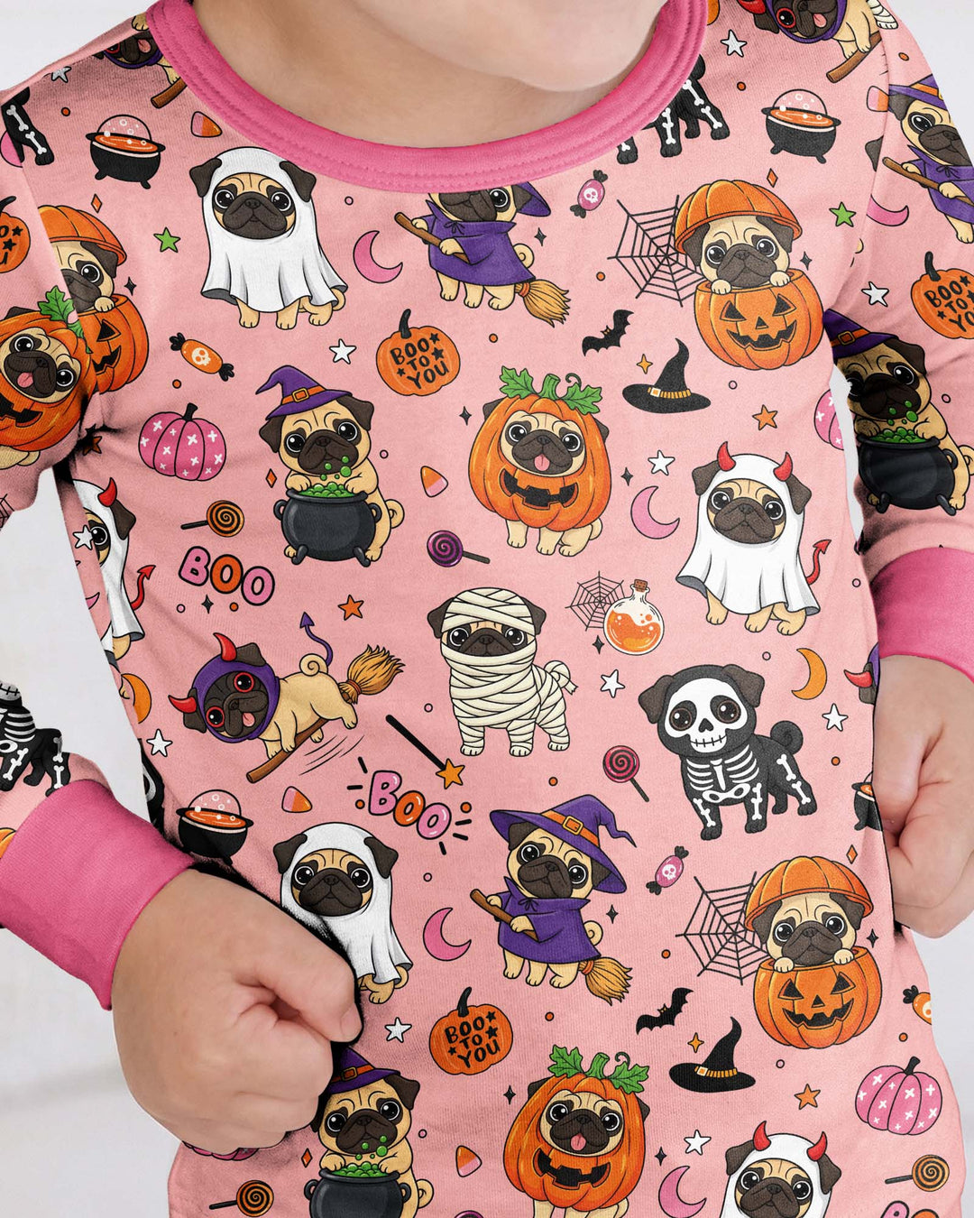 Spooky Pug Bamboo Two Piece Long Sleeve Pajama Set