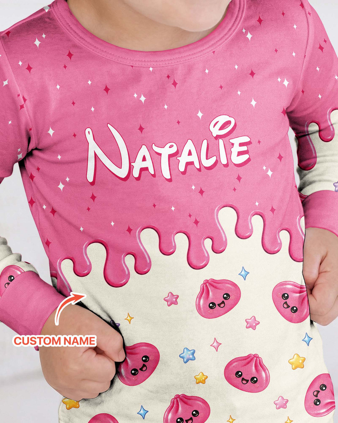 Personalized Dripping Kawaii Dumpling Bamboo Two Piece Long Sleeve Pajama Set