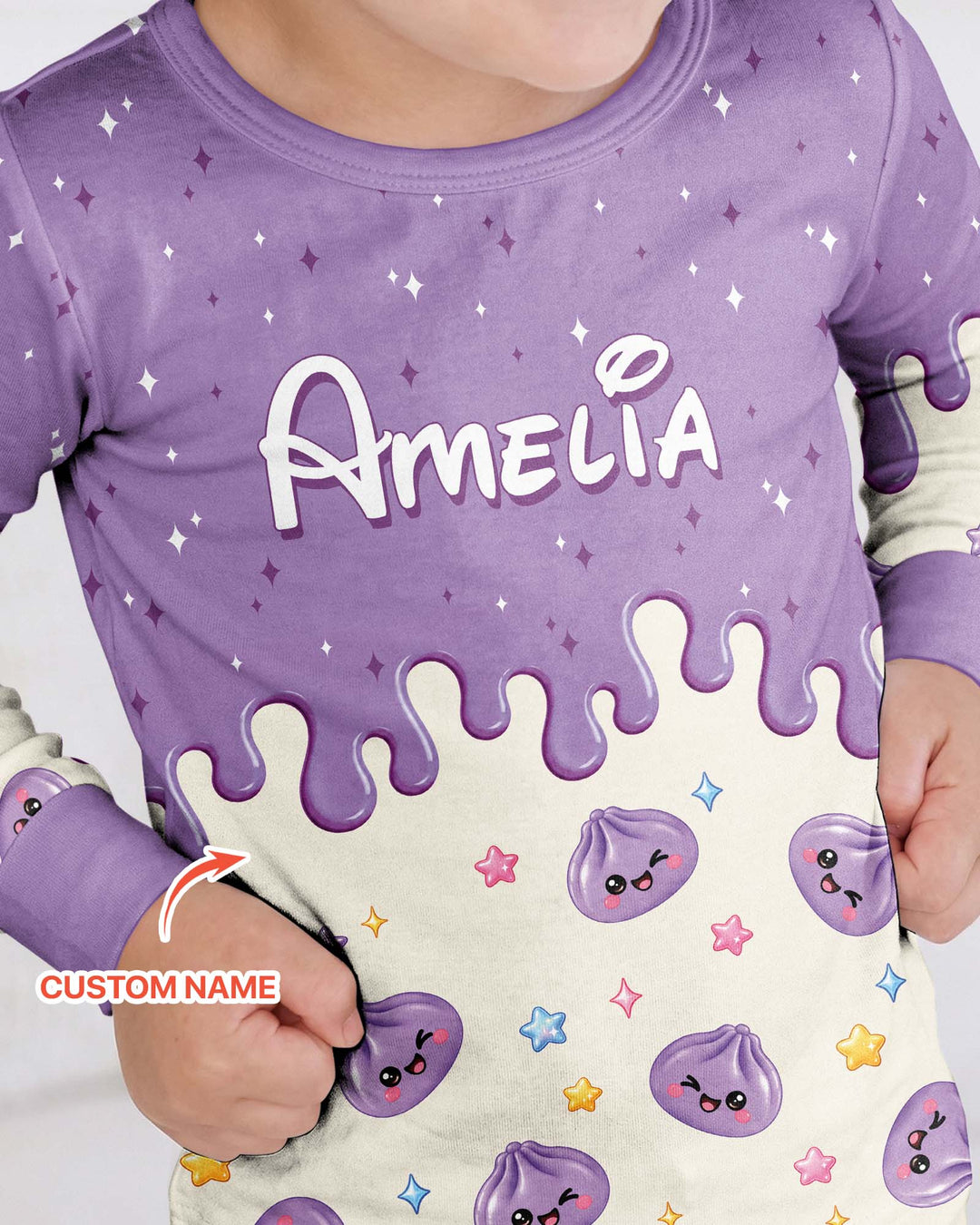 Personalized Dripping Kawaii Dumpling Bamboo Two Piece Long Sleeve Pajama Set