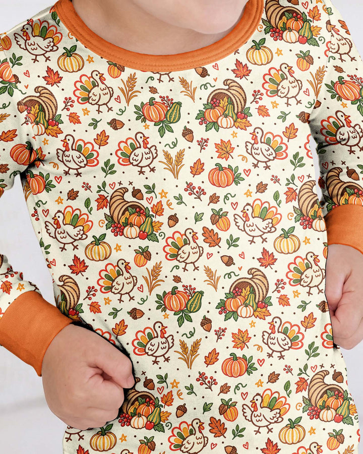 Thanksgiving Turkey Sketch Bamboo Two Piece Long Sleeve Pajama Set