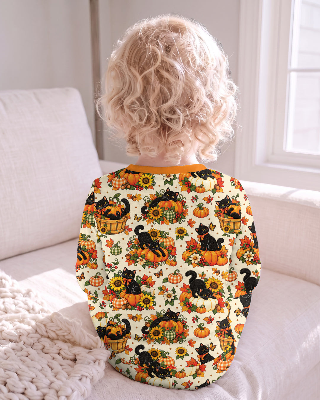 Vintage Black Cat Pumpkin Fall Bamboo Two Piece Long Sleeve Pajama Set