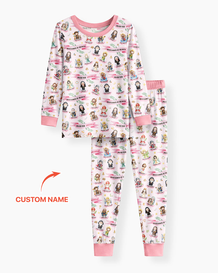 Holy Saints of Heaven Custom Name Bamboo Two Piece Long Sleeve Pajama Set