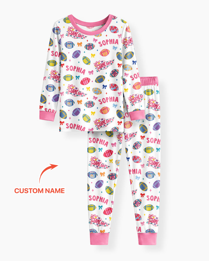 Custom Name Game day Bamboo Two Piece Long Sleeve Pajama Set