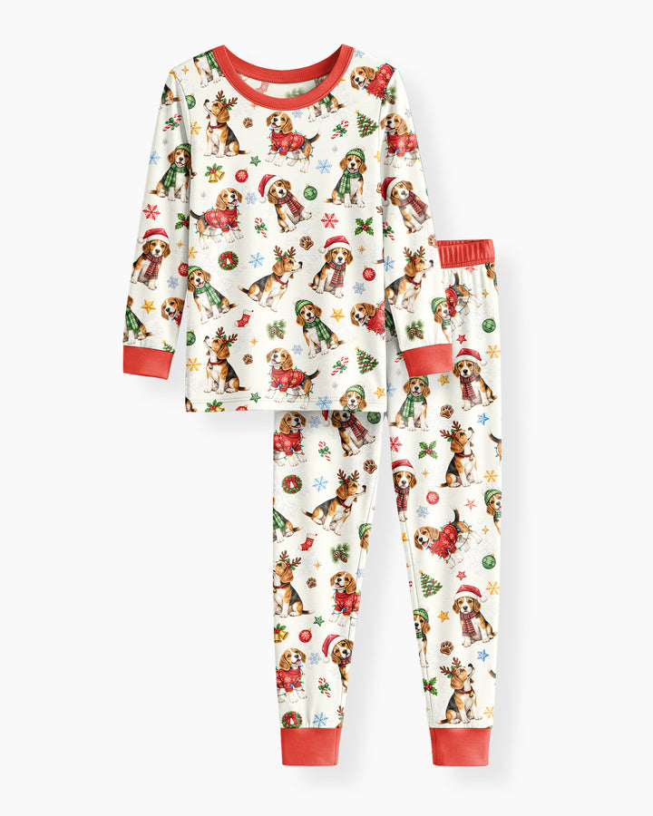 Beagle Christmas Bamboo Two Piece Long Sleeve Pajama Set