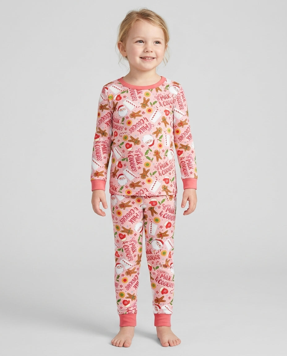 Santas, Milk and Cookies Bamboo Two Piece Long Sleeve Pajama Set