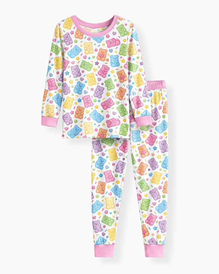 Cute Pastel Colorful Gummy Bears Bamboo Two Piece Long Sleeve Pajama Set