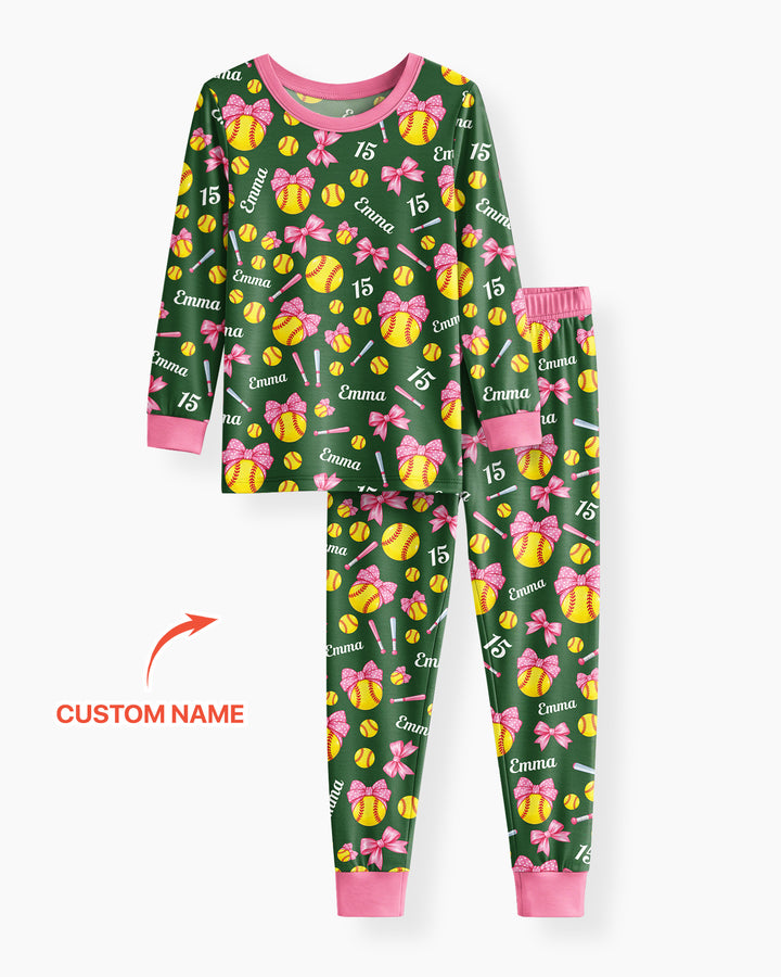 Little Softball Star Bamboo Two Piece Long Sleeve Pajama Set