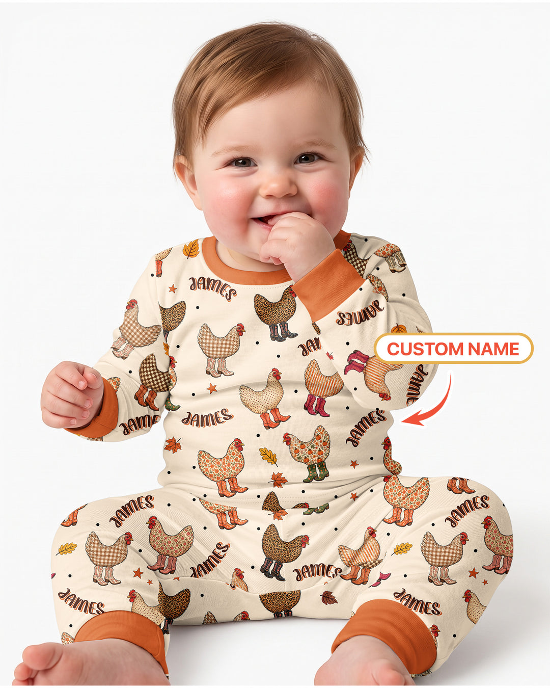 Custom Name Preppy Fall Chicken Bamboo Two Piece Long Sleeve Pajama Set