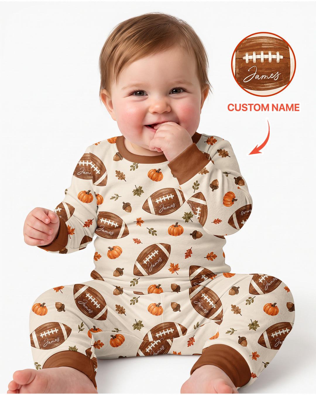 Custom Name Football Season Happy Fall Bamboo Two Piece Long Sleeve Pajama Set
