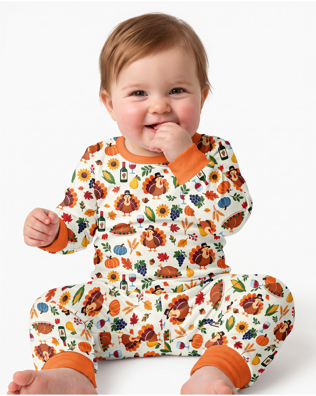 Thanksgiving Turkey Wine Harvest Bamboo Two Piece Long Sleeve Pajama Set