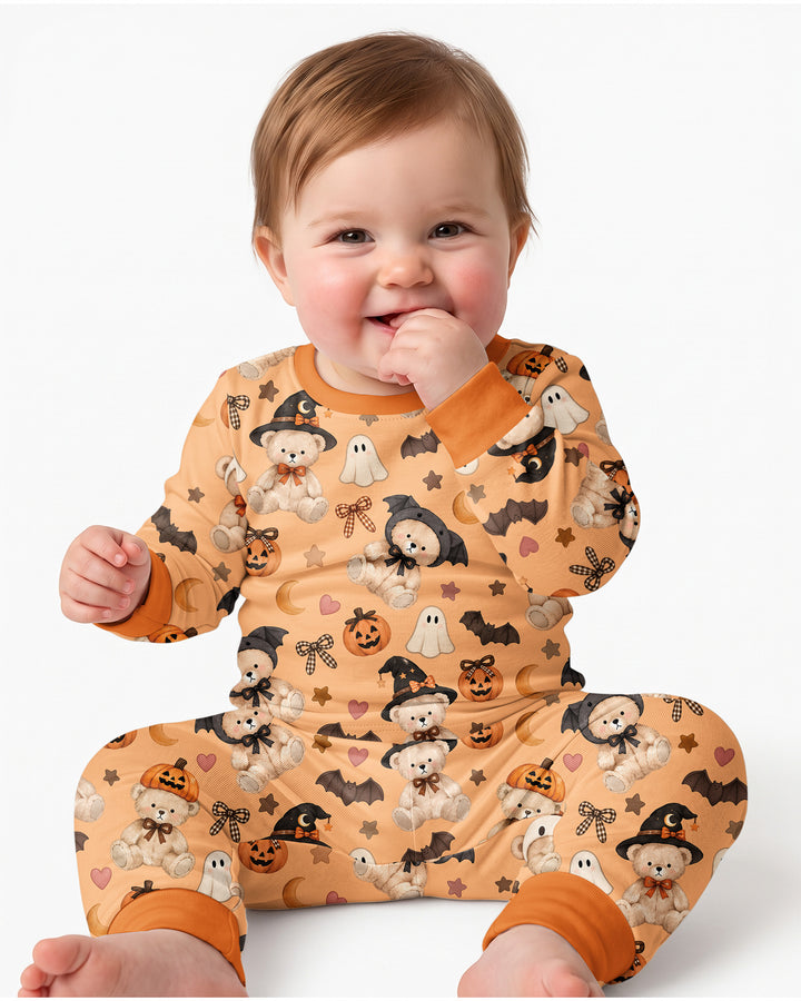 Cozy Coquette Teddy Bear Halloween Bamboo Two Piece Long Sleeve Pajama Set