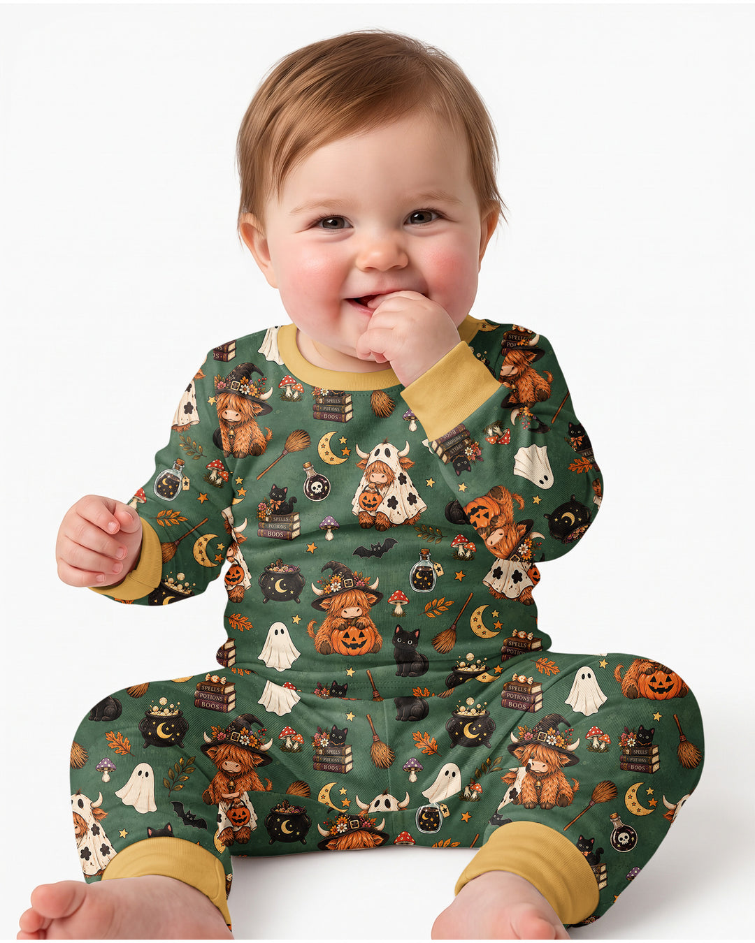 Vintage Highland Cow Halloween Bamboo Two Piece Long Sleeve Pajama Set
