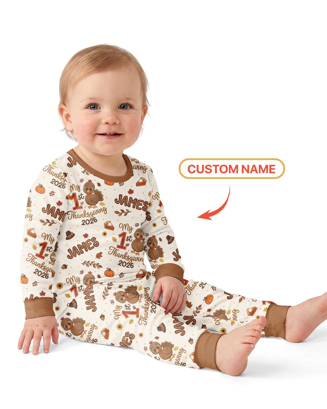 Custom Name My 1st Thanksgiving 2026 Bamboo Two Piece Long Sleeve Pajama Set