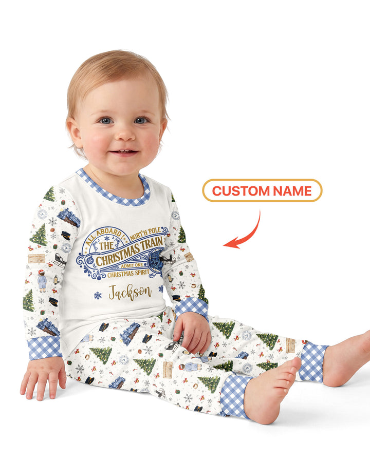 Custom Name North Pole Adventure Bamboo Two Piece Long Sleeve Pajama Set