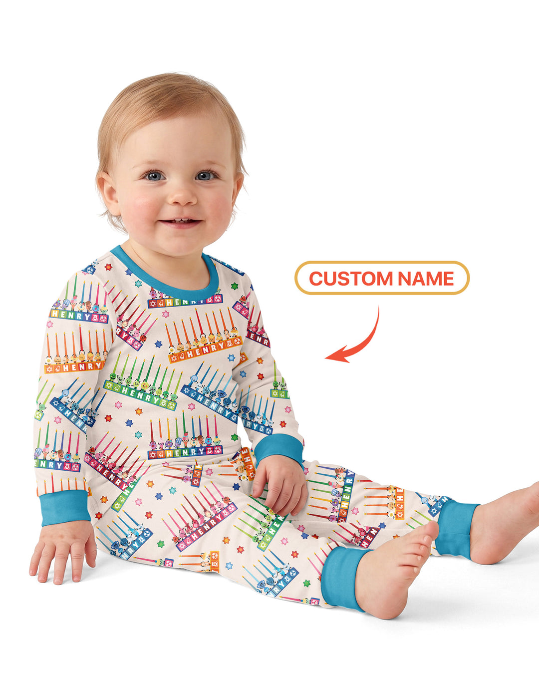Personalized Jewish Menorah Bamboo Two Piece Long Sleeve Pajama Set