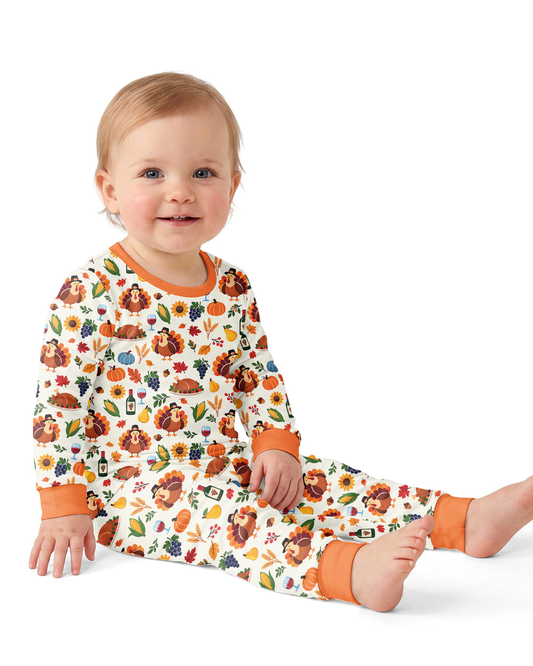 Thanksgiving Turkey Wine Harvest Bamboo Two Piece Long Sleeve Pajama Set