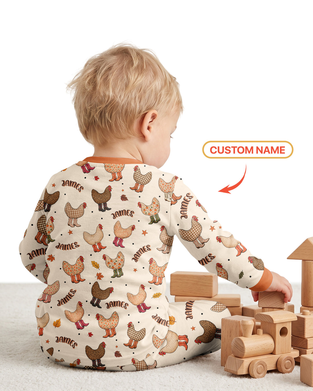 Custom Name Preppy Fall Chicken Bamboo Two Piece Long Sleeve Pajama Set