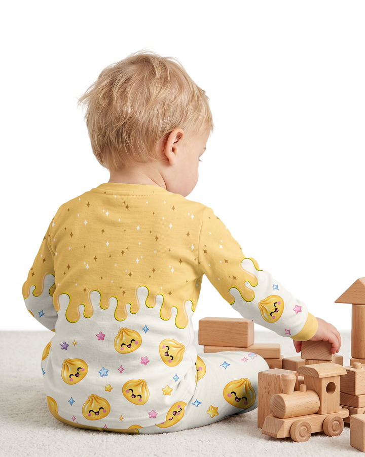 Personalized Dripping Kawaii Dumpling Bamboo Two Piece Long Sleeve Pajama Set