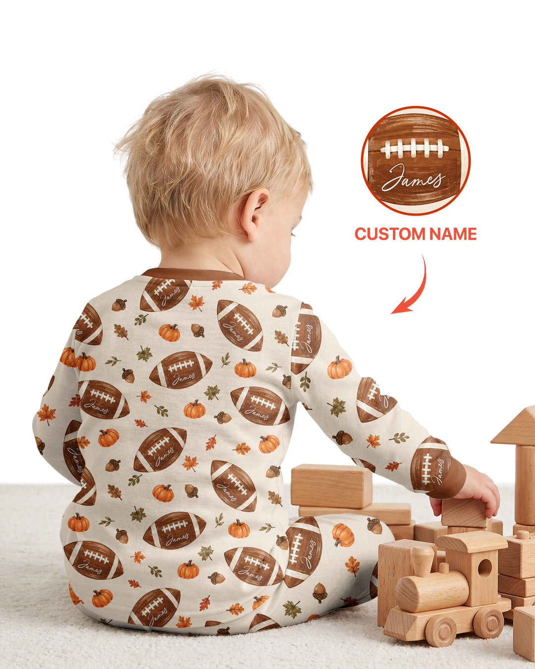 Custom Name Football Season Happy Fall Bamboo Two Piece Long Sleeve Pajama Set