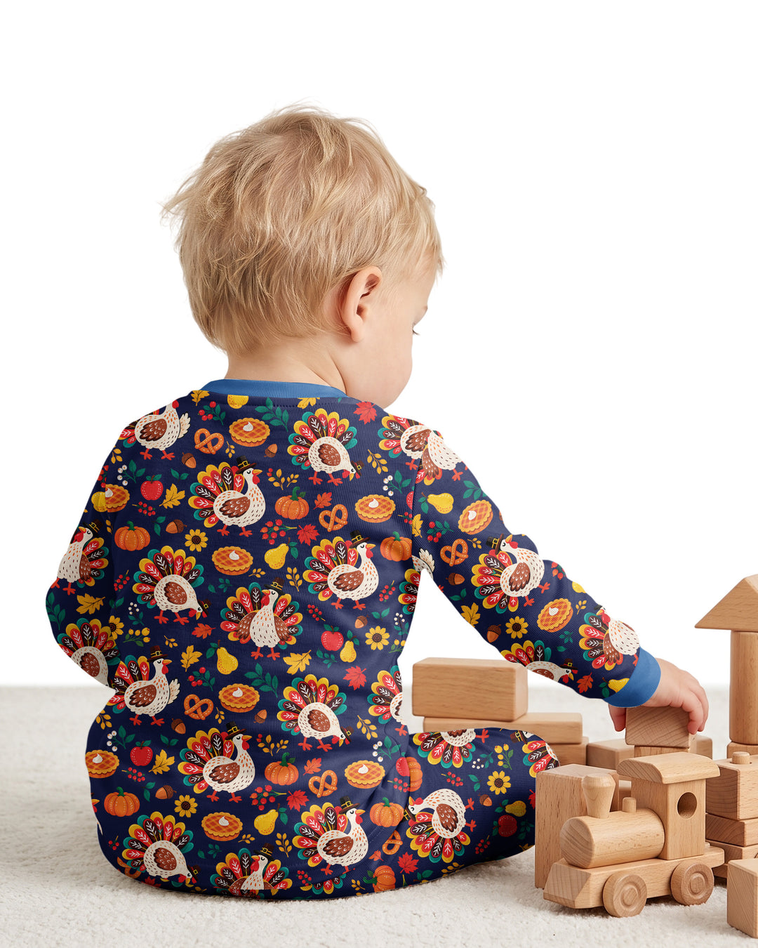 Festive Turkey Fall Harvest Bamboo Two Piece Long Sleeve Pajama Set