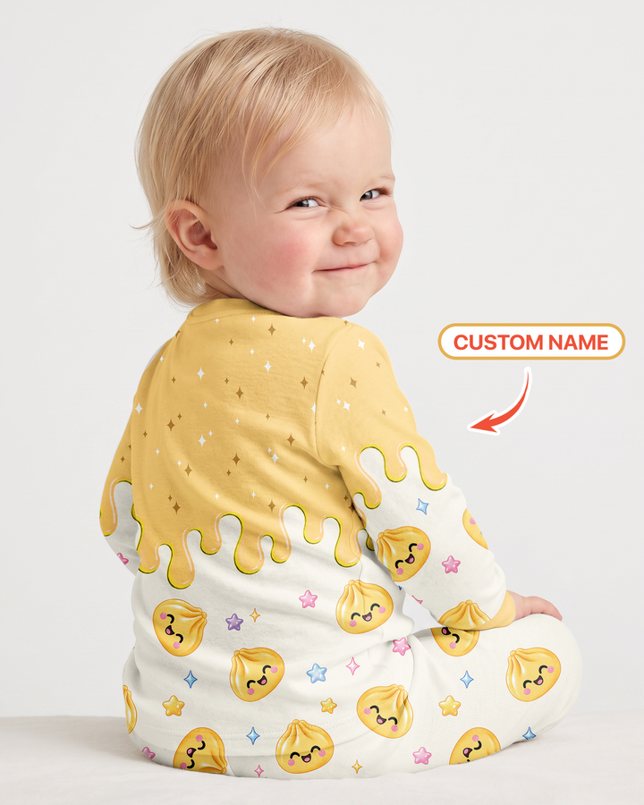 Personalized Dripping Kawaii Dumpling Bamboo Two Piece Long Sleeve Pajama Set