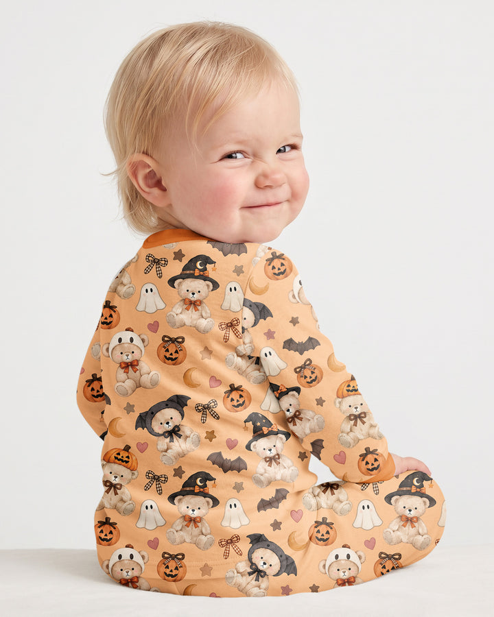 Cozy Coquette Teddy Bear Halloween Bamboo Two Piece Long Sleeve Pajama Set