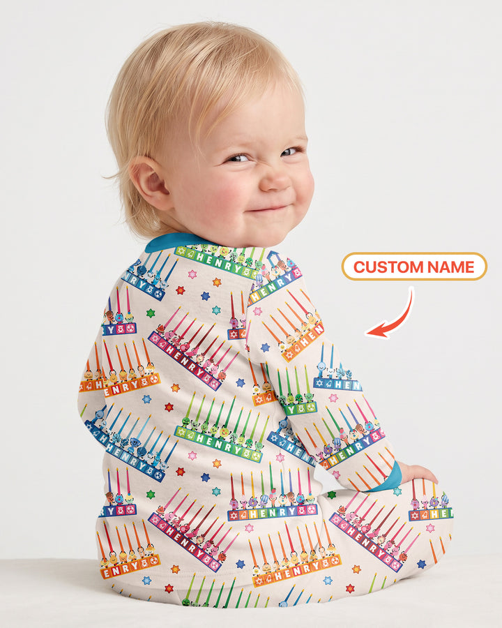 Personalized Jewish Menorah Bamboo Two Piece Long Sleeve Pajama Set