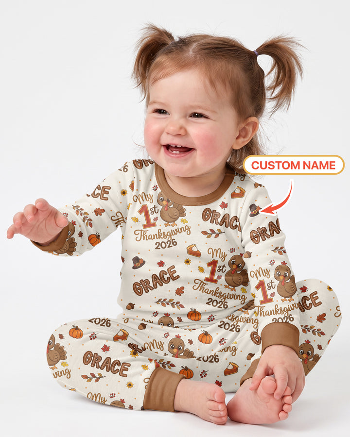 Custom Name My 1st Thanksgiving 2026 Bamboo Two Piece Long Sleeve Pajama Set