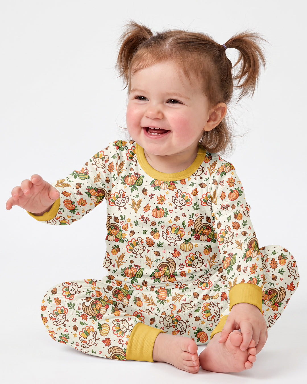 Thanksgiving Turkey Sketch Bamboo Two Piece Long Sleeve Pajama Set