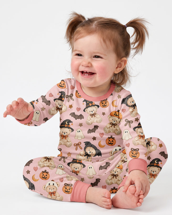 Cozy Coquette Teddy Bear Halloween Bamboo Two Piece Long Sleeve Pajama Set