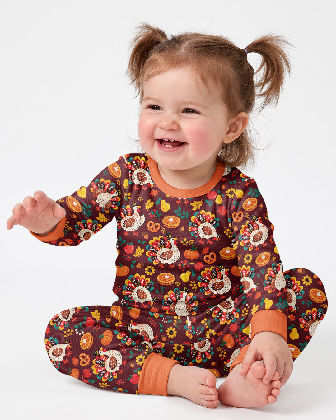 Festive Turkey Fall Harvest Bamboo Two Piece Long Sleeve Pajama Set
