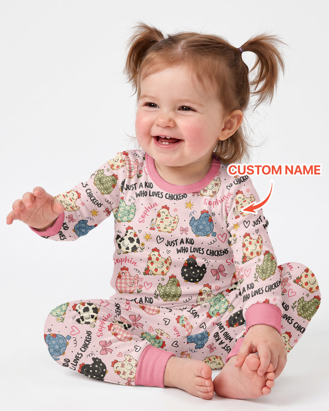 Custom Name Just A Kid Who Loves Chickens Bamboo Two Piece Long Sleeve Pajama Set