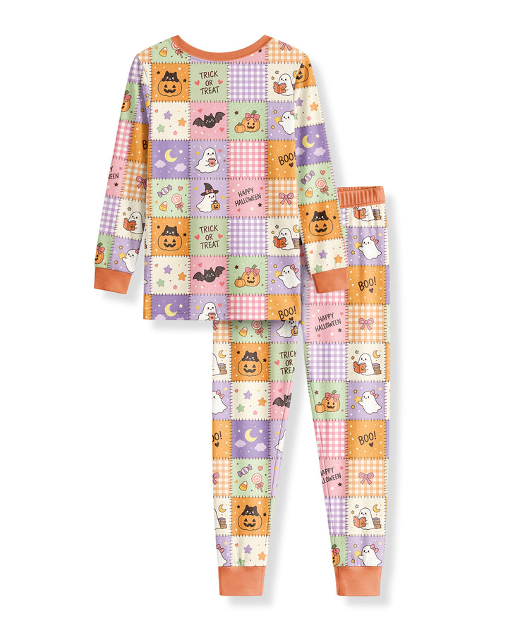 Cute Halloween Trick Or Treat Patchwork Bamboo Two Piece Long Sleeve Pajama Set