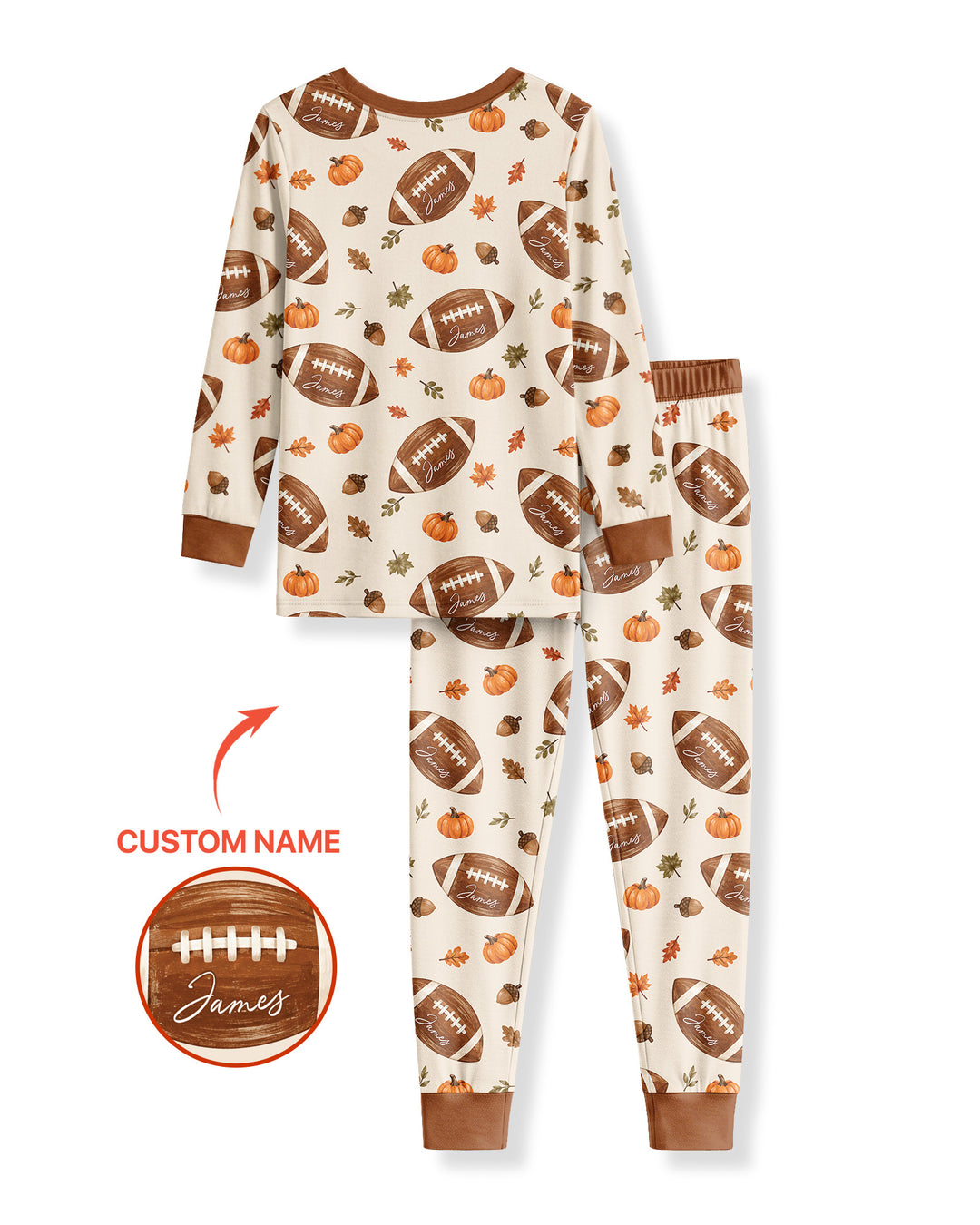 Custom Name Football Season Happy Fall Bamboo Two Piece Long Sleeve Pajama Set