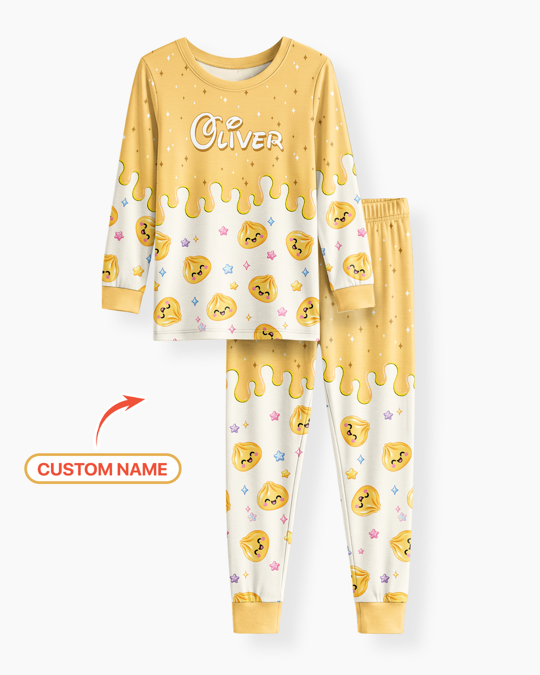 Personalized Dripping Kawaii Dumpling Bamboo Two Piece Long Sleeve Pajama Set