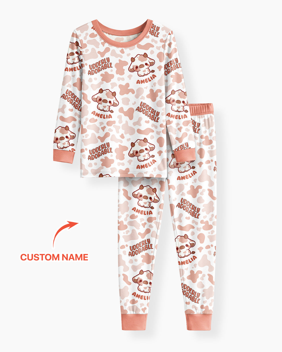 Udderly Adorable Custom Name Bamboo Two Piece Long Sleeve Pajama Set