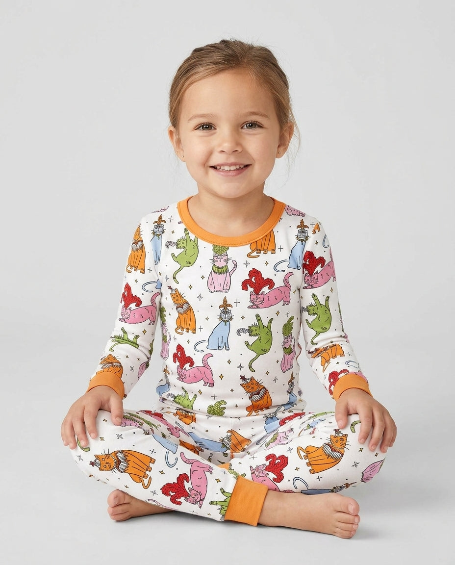 Whimsical Cats Bamboo Two Piece Long Sleeve Pajama Set