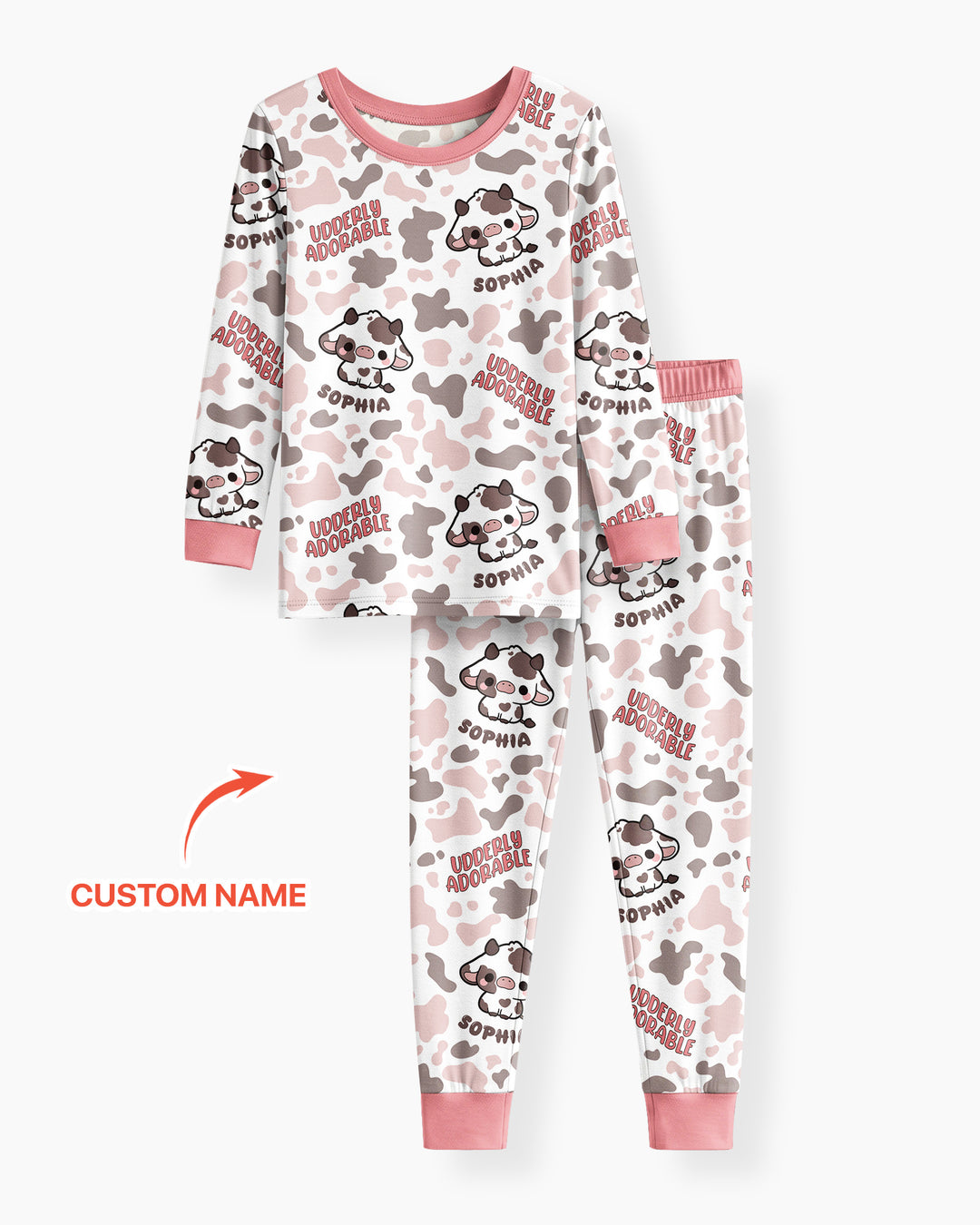 Udderly Adorable Custom Name Bamboo Two Piece Long Sleeve Pajama Set