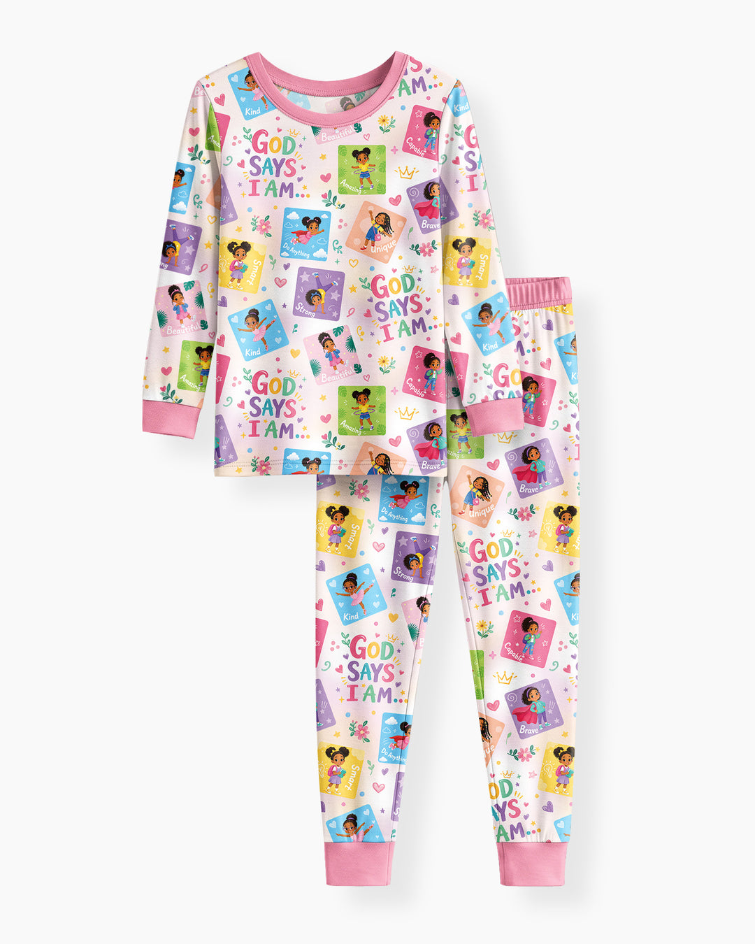 God Says I Am Black Girl Bamboo Two Piece Long Sleeve Pajama Set