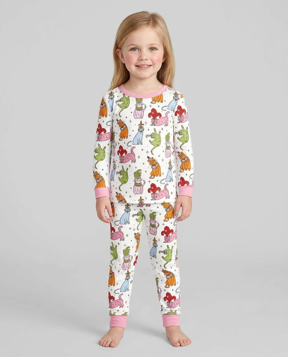 Whimsical Cats Bamboo Two Piece Long Sleeve Pajama Set